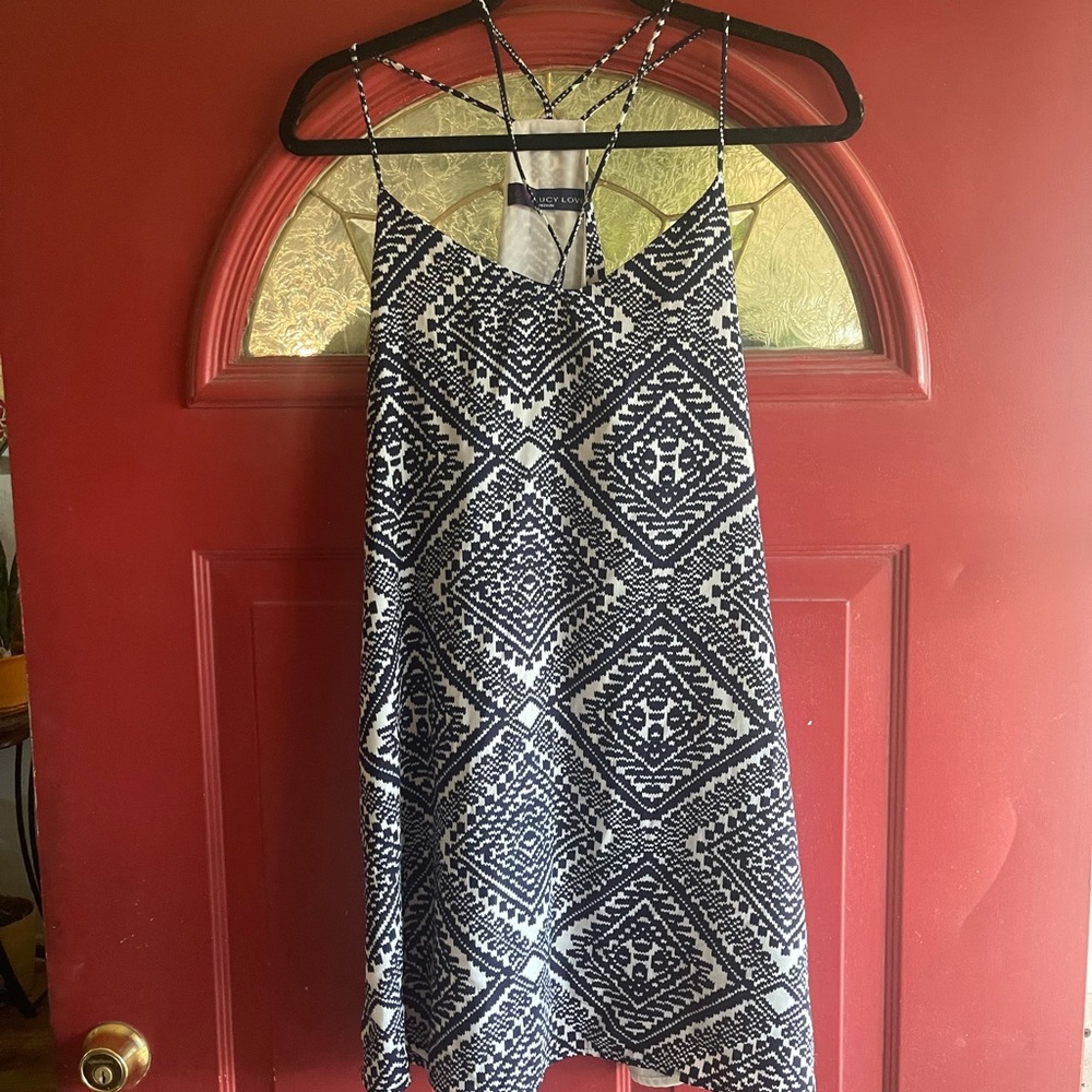 Elegant lined Blue White Patterned Dress